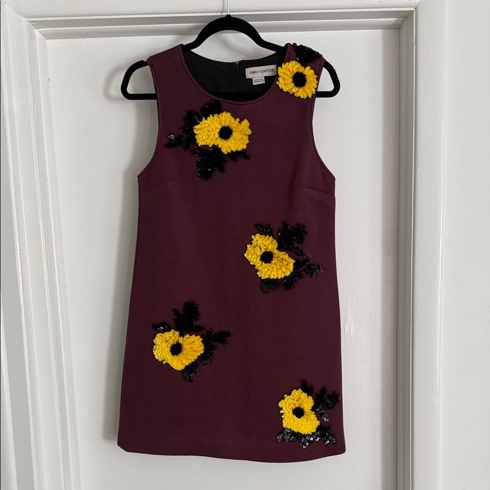 Embroidered Floral Dress - Purple and Yellow